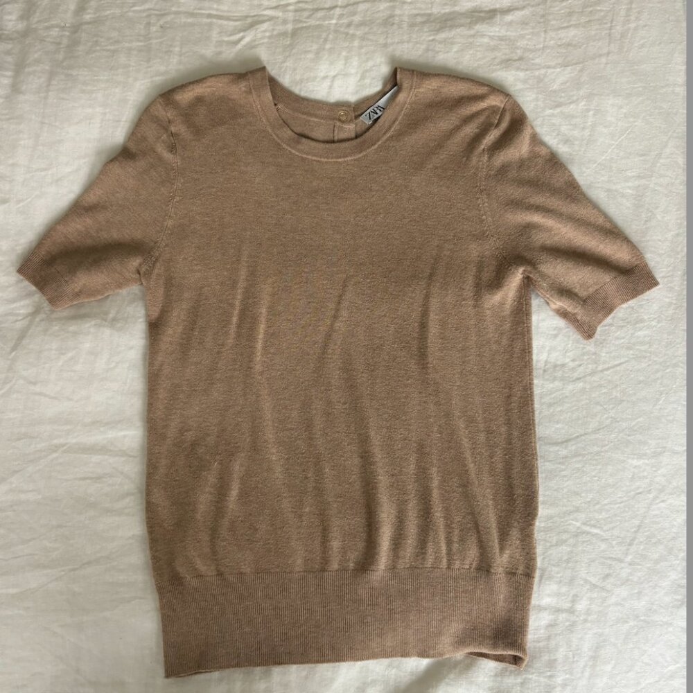 Zara Tan Short Sleeve Sweater